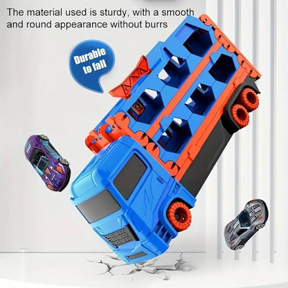 Big Truck Carrier Race Track Folding 78-Inch Toy Truck Transport Car Carrier Track & 2 DieCast Metal Toy Cars Hauler Truck Car Toys Track Set Gifts for Age 3-10 Yr