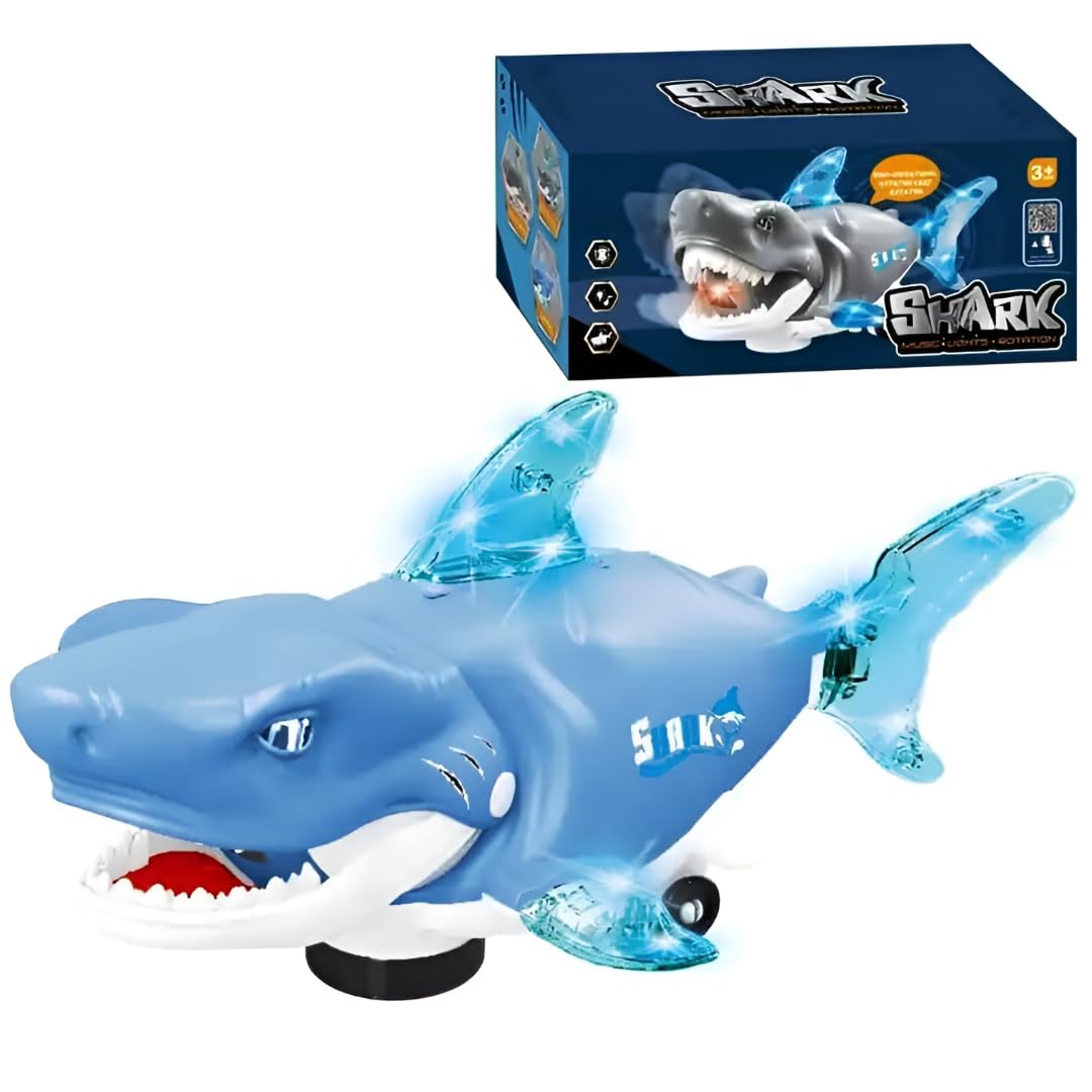 Electric Shark Toy with Wheels and Light-Up Fins, Battery Operated Moving Shark Toy, Bump and Go Automatic Walking Shark with Flashing LED Lights,...