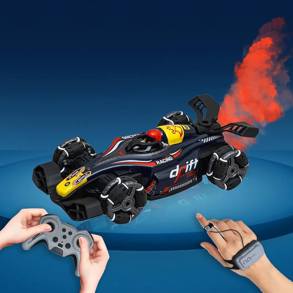 RC 4x4 Formula F1 Drift Smoke Car Toy 1:14 Scale 2.4Ghz Hand Sensor Gesture Control Sports Racing Car 360° Rotation 3 Lights Music Spin Stunt Remote Control Cars for 4+ 5+ 6+ Boys Girl Adults