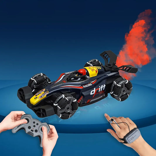 RC 4x4 Formula F1 Drift Smoke Car Toy 1:14 Scale 2.4Ghz Hand Sensor Gesture Control Sports Racing Car 360° Rotation 3 Lights Music Spin Stunt Remote Control Cars for 4+ 5+ 6+ Boys Girl Adults