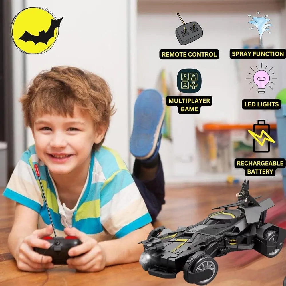 Batman Car | Batman RC Car with Bat Man Toy | High Speed Remote Control Black Batmobile Car for Boys 7-14 Year Kids | Super Hero Cars Spray SmokeCar with Lights, Realistic Sound | Big Size Gift