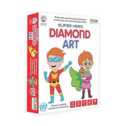 Toy Mall Superhero Diamond Art Kit for Kids – Easy-to-Use Craft Kit with Vibrant Diamond Colors, Endless Creative Possibilities (5 Years)