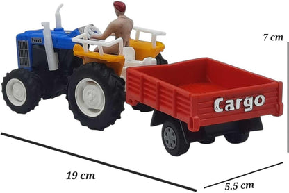 Shree JEE Toys Tractor with Trolly Pull Back Action (MULTICOLOURS) Pack of 1 (Blue, Pack of: 1)