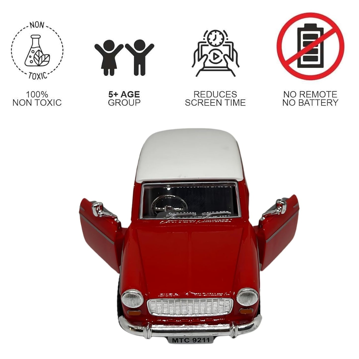 WooZee.. Queen 70'S Classic Red CAR Kids Toy Wheels,Pull-Back Action and Realistic Design