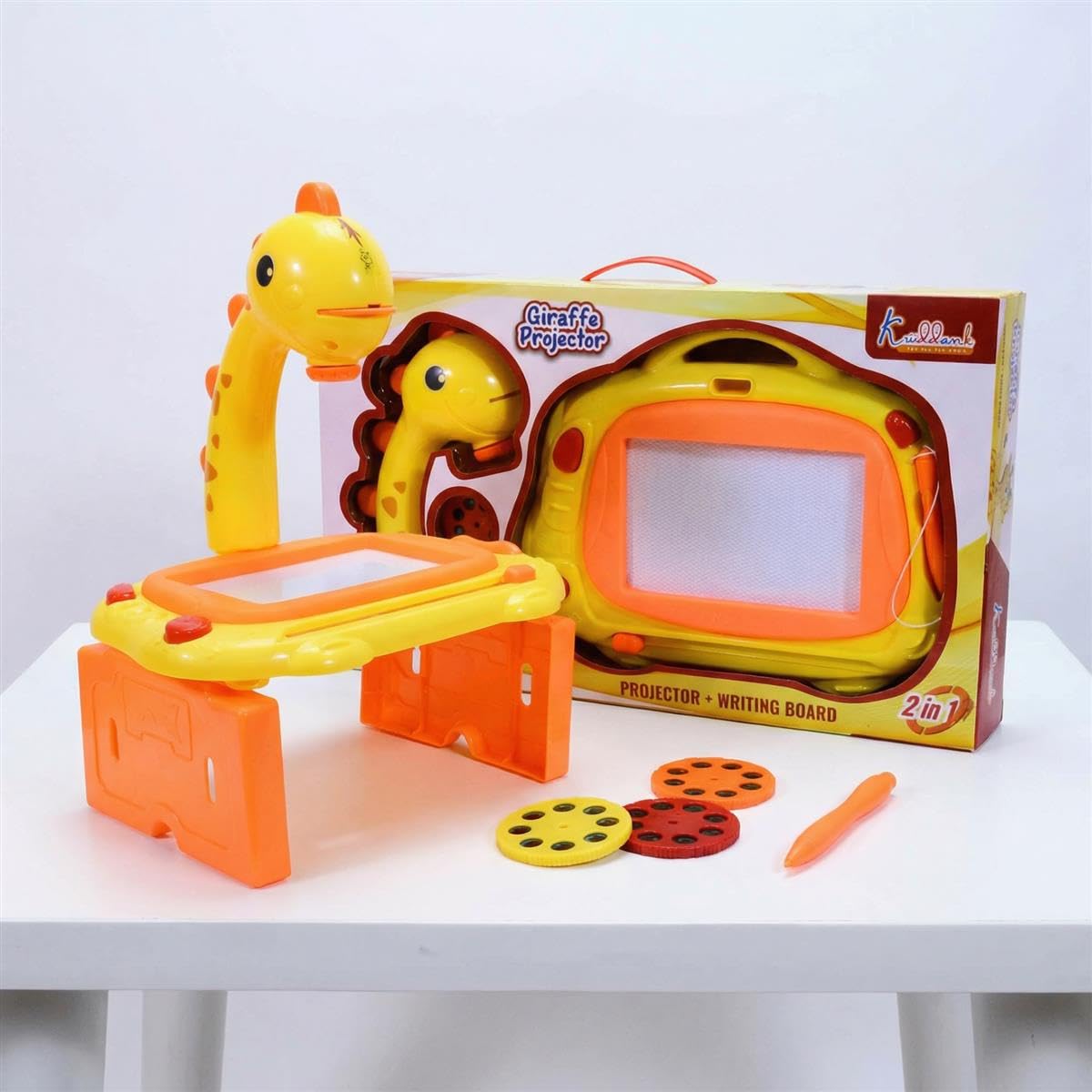 Kriiddaank Giraffe Toy Projector Drawing Set for Kids - 2-in-1 Art Table & Writing Board with 24 Patterns, 3 Slides, Markers & Eraser - Educational...