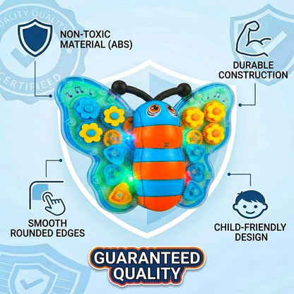 PotPicks Transparent Gear Butterfly Toy with Lights & Music | Battery Operated Bump & Go Musical Toy | Rotating Wings Interactive Sensory Learning...