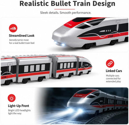 MIANQI Remote Control Train, High Speed Railway RC Bullet Train with 2.4GHz Controller, Rechargeable Battery Sound and Light, Indoor Toy Gift for Kids