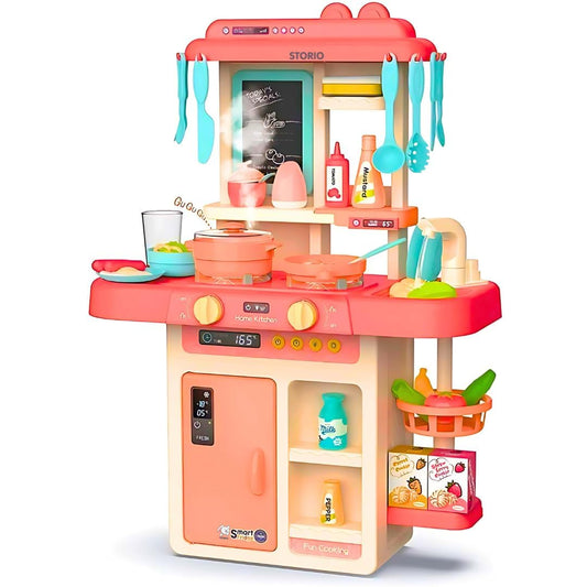 Toy kitchen set with various accessories
