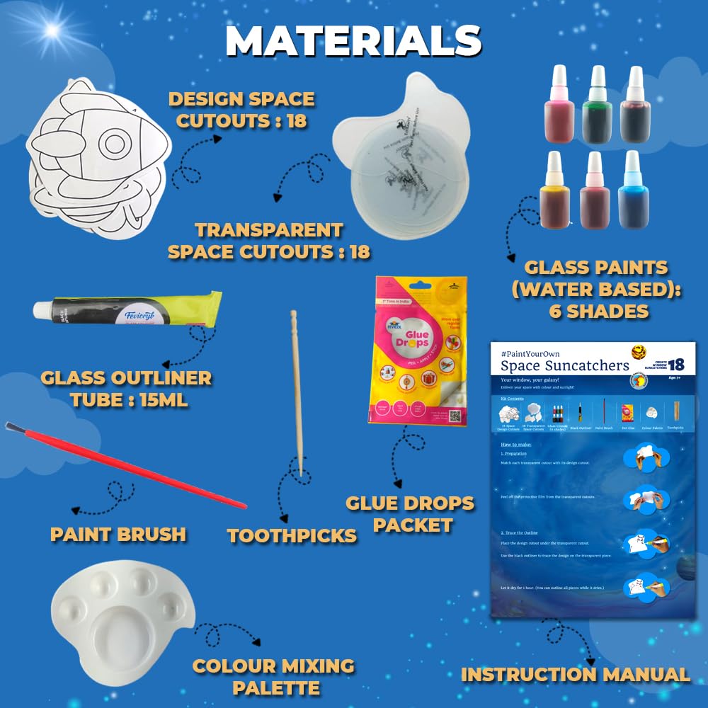 TOYKRAFT Space Suncatchers, Window Art Kit for Kids, Glass Painting Kit for Kids