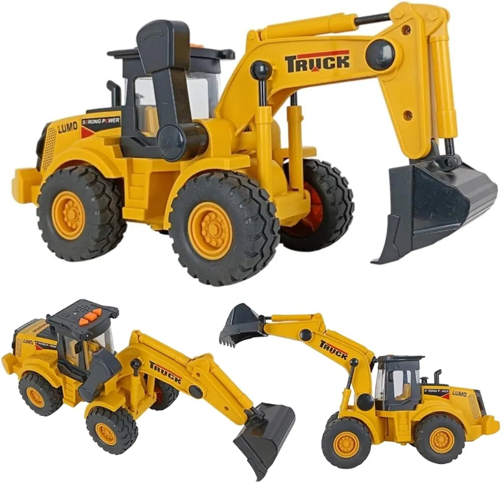 Big Excavator Toys for Boys Construction Truck Friction Powered Loader, Bulldozer with Simulated Lights, Truck Model Construction Toys for Kids 3Yr+ (Music Excavator)