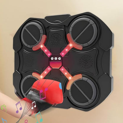 Black and red drone with LED lights on a beige background
