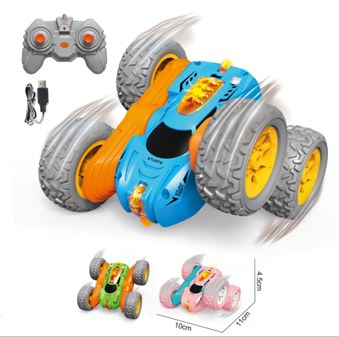 Mini RC Stunt Drift Car Toy | 2.4GHz Remote Control | LED Lights | Rechargeable High-Speed Toy Car for Boys & Girls (3+ Years) | 11 × 10 × 4.5 cm