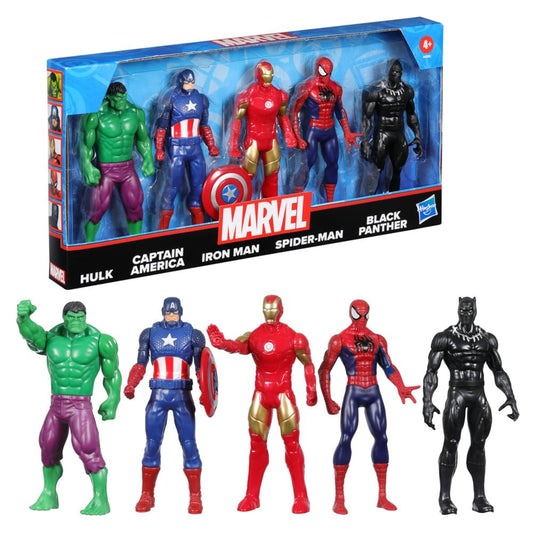Marvel 6-Inch (15 CM) Hulk, Captain America, Iron Man, Spider-Man, & Black Panther Action Figure Set with Shield Accessory, Super Hero Toys, Ages 4+,...
