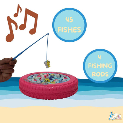 Kriiddaank Spiderman Theme Musical Rotating Fishing Game for Kids - Battery Operated Learning Toy with 45 Fishes & 4 Fishing Poles - Fun Interactive...