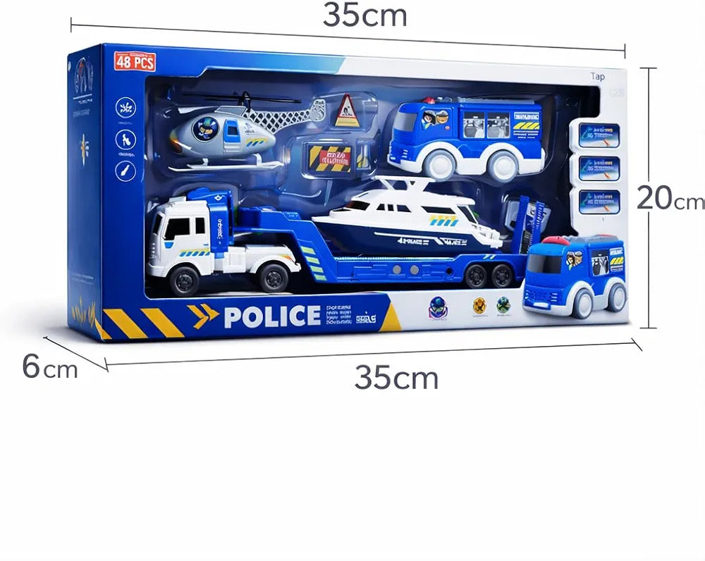 Action Cops City Police Ultimate Fleet with Sound – 35cm Command Truck + Boat + Helicopter + Police Van (4-Piece Set)