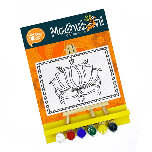 The Talking Canvas Lotus Madhubani Art Canvas Painting Kit for Kids | Pack of 5 | Art and Craft Kit for Girls and Boys | Return Gift for Birthday Parties