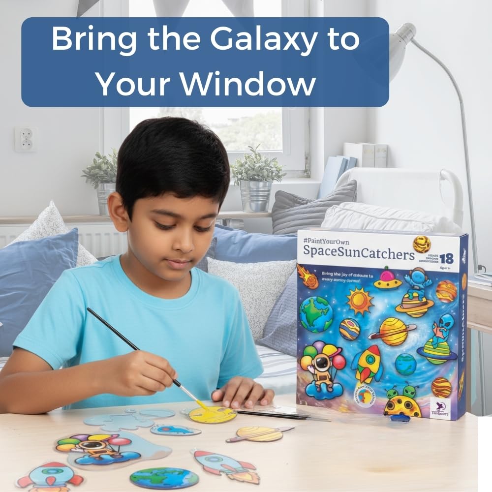 TOYKRAFT Space Suncatchers, Window Art Kit for Kids, Glass Painting Kit for Kids
