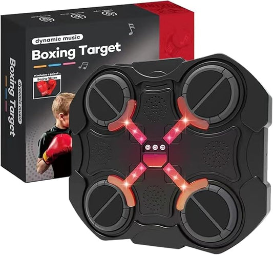 Boxing target with dynamic music feature and packaging on a white background