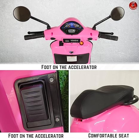 12V Vespa Rechargeable Battery Operated Ride-On Scooter for Kids with Remote Control (2 to 7 Yrs) (Pink)
