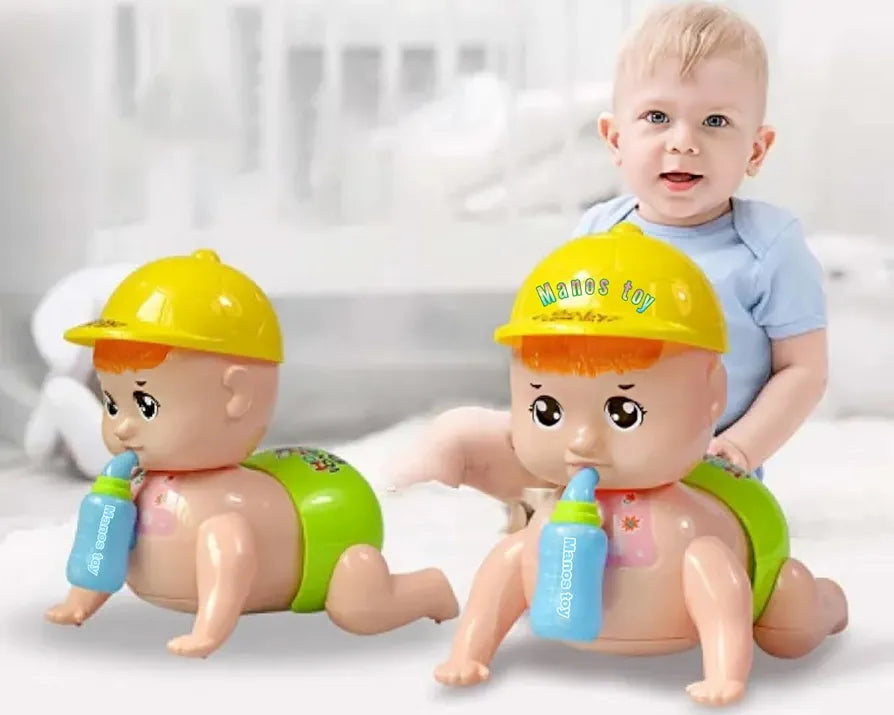 Crawling Baby Musical Toy with Milk Bottle, Toddler Interactive Toy, Baby Blue