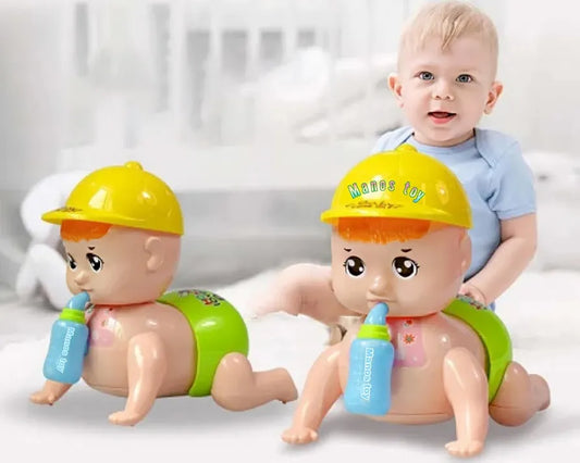 Crawling Baby Musical Toy with Milk Bottle, Toddler Interactive Toy, Baby Blue