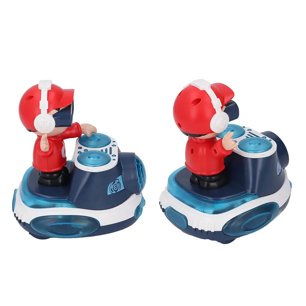 Two toy figures in red and blue outfits with headphones