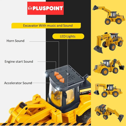 Big Excavator Toys for Boys Construction Truck Friction Powered Loader, Bulldozer with Simulated Lights, Truck Model Construction Toys for Kids 3Yr+ (Music Excavator)