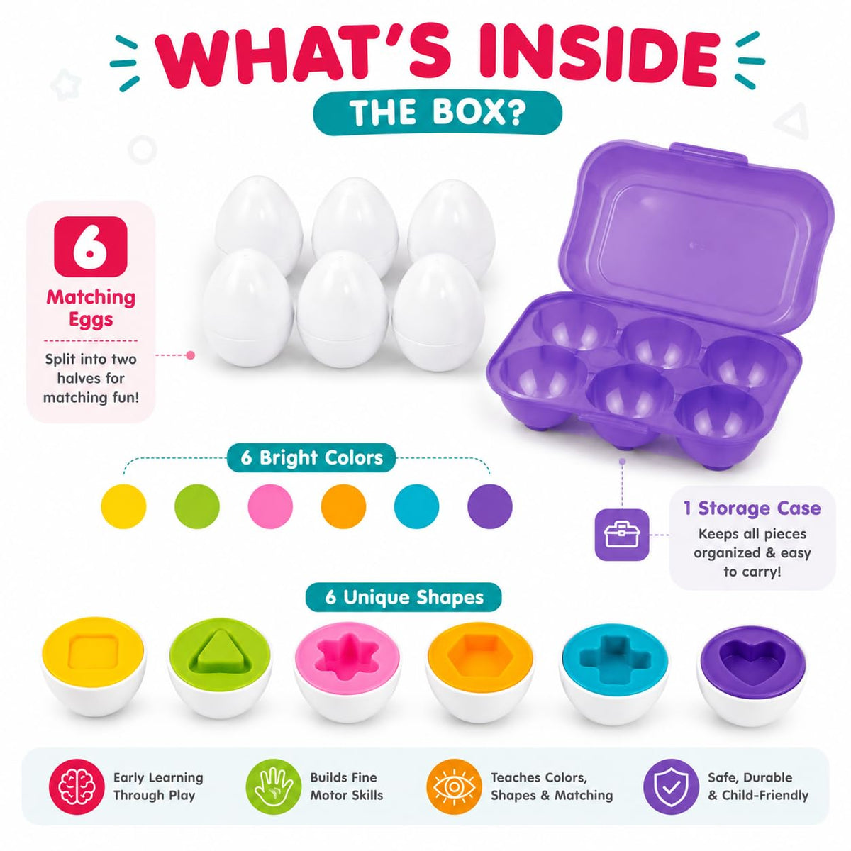 Toymate Smarty Eggs Matching Puzzle Egg Sorter Set for Toddlers 18M+ | Shape & Color Matching Learning Toy | Montessori Educational Gift for Boys &...