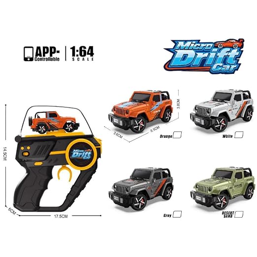 Micro Drift Car with Gun-Style RC Controller | Mini RC Jeep for Kids | 360° Drift Racing Car Toy | Pistol Grip Remote Control Car | Orange (Pack of 1)