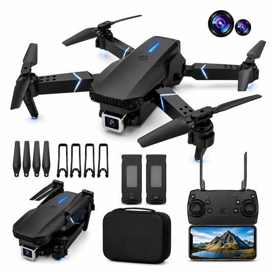 E88 4K HD Camera Foldable Dron Toy with APP Control, Air Pressure Altitude Hold, 360° Roll & Long Life Battery | WiFi FPV RC Quadcopter for Kids &...