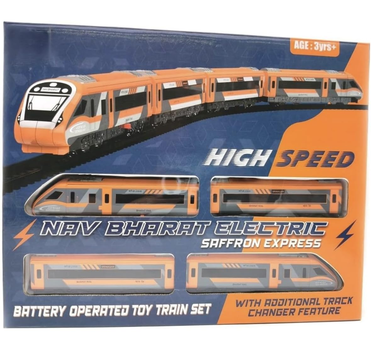 Adrija Nav Bharat Electric High Speed Saffron Express Battery Operated Train Set, Orange and Black, with Track Changer