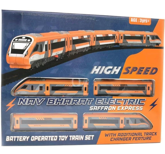 Adrija Nav Bharat Electric High Speed Saffron Express Battery Operated Train Set, Orange and Black, with Track Changer
