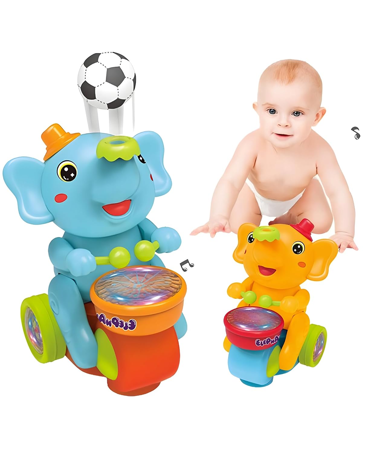 Jollyora Elephant Toys Electric Blowing Ball Elephant Bump & Go with Musical & Light- Pack of 1 - Color May Vary