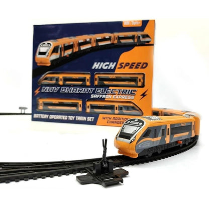 Adrija Nav Bharat Electric High Speed Saffron Express Battery Operated Train Set, Orange and Black, with Track Changer