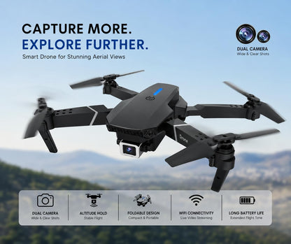 E88 4K HD Camera Foldable Dron Toy with APP Control, Air Pressure Altitude Hold, 360° Roll & Long Life Battery | WiFi FPV RC Quadcopter for Kids &...