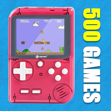 Sameo Handheld Video Game Console, Dreamboy Retro Mini Game with 500 Classic Retro Game TV Compatible for Kids, Rechargeable 8 Bit Classic (Ice Red)