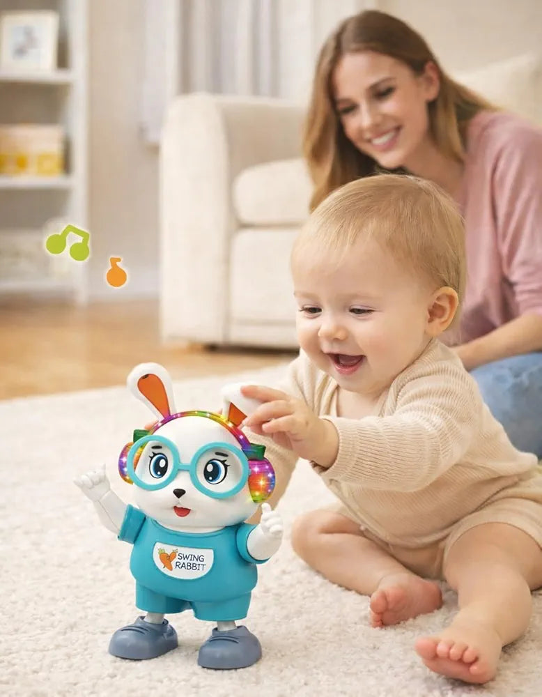 Fun Dancing Rabbit Toy with Lights & Music | Interactive Swing Rabbit with 5-Color Flashing Lights | Electric Dancing Musical Toy for Kids & Toddlers | Cute Moving Bunny Toy Gift