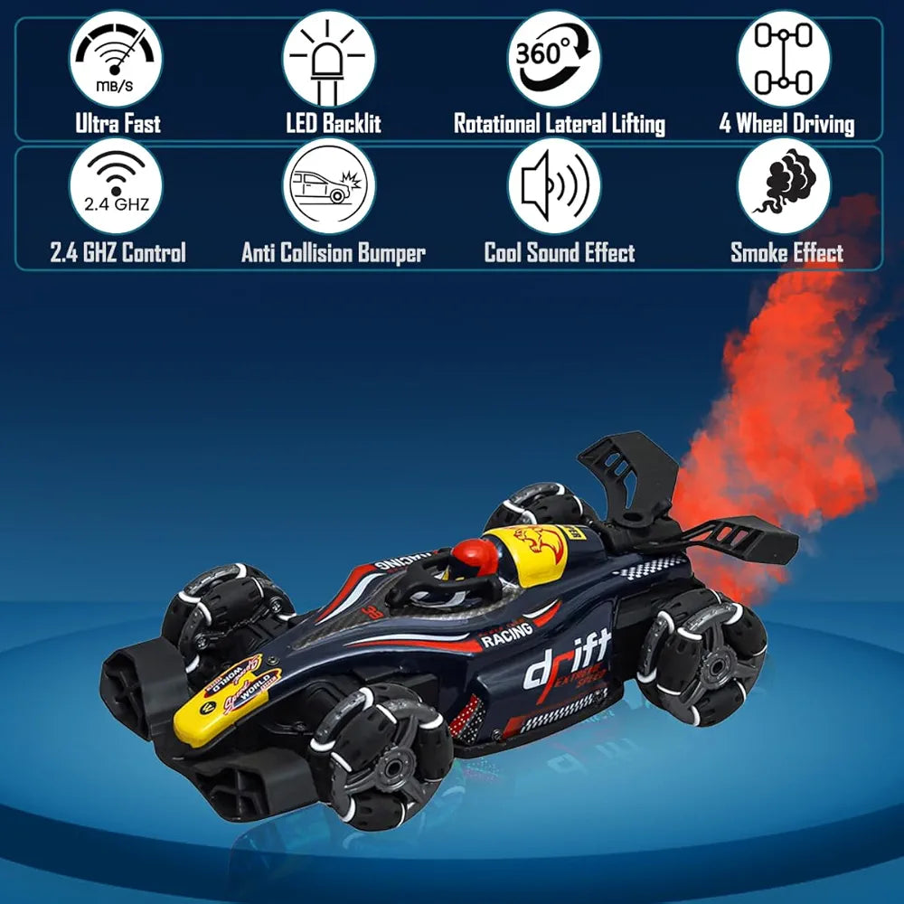 RC 4x4 Formula F1 Drift Smoke Car Toy 1:14 Scale 2.4Ghz Hand Sensor Gesture Control Sports Racing Car 360° Rotation 3 Lights Music Spin Stunt Remote Control Cars for 4+ 5+ 6+ Boys Girl Adults