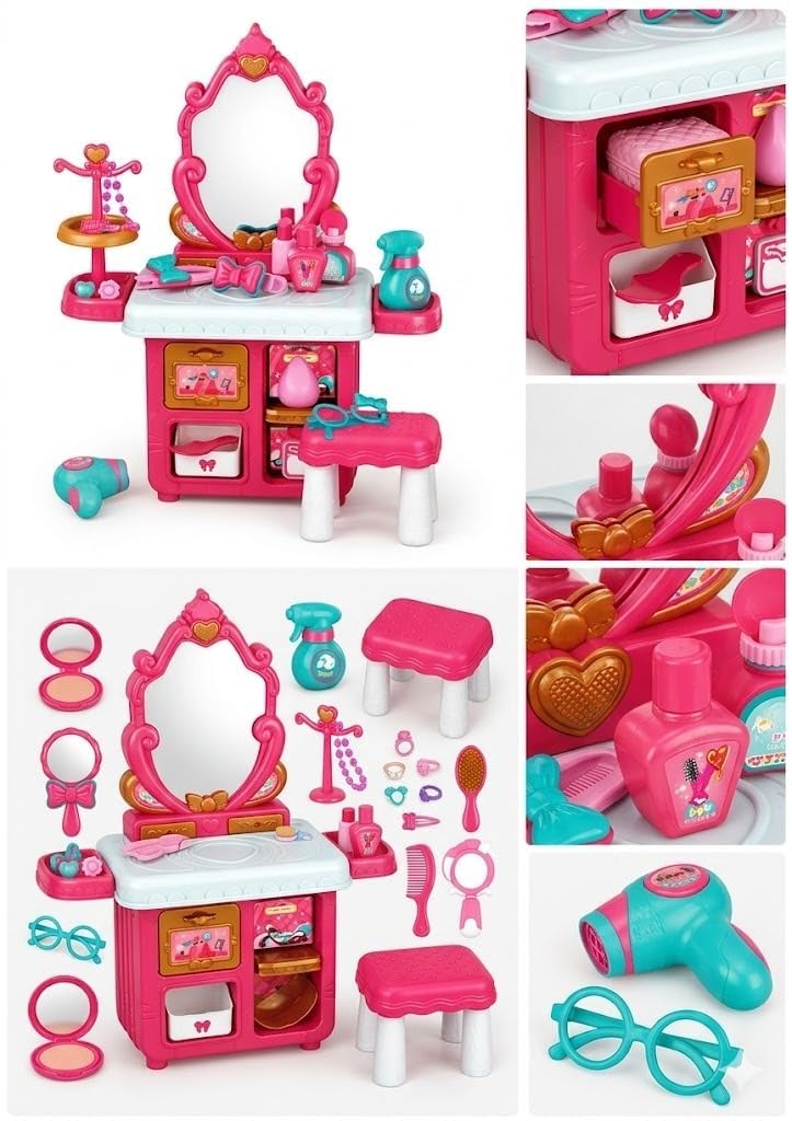 Kids Makeup Play Set - 38 Piece, Pretend Beauty Kit Toy for Girls with Makeup Accessories Role Play Vanity Play Collection Creative Dress Up Activity Toy...