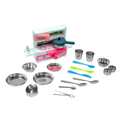Sunny 21 Pieces Pure Veg Jumbo Kitchen Play Set with Plastic Kitchen Stand & Stainless Steel Utensils