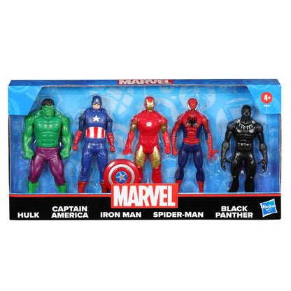 Marvel 6-Inch (15 CM) Hulk, Captain America, Iron Man, Spider-Man, & Black Panther Action Figure Set with Shield Accessory, Super Hero Toys, Ages 4+,...