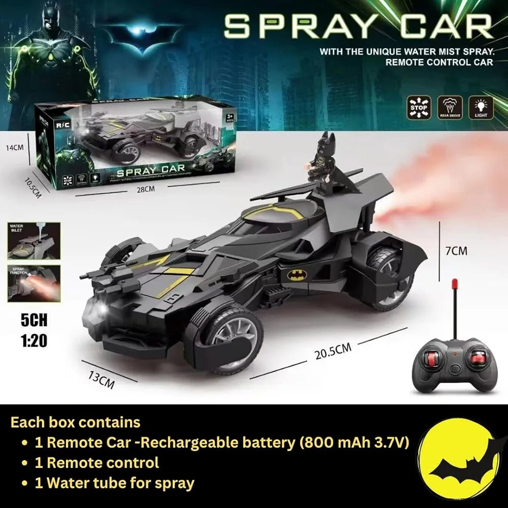 Batman Car | Batman RC Car with Bat Man Toy | High Speed Remote Control Black Batmobile Car for Boys 7-14 Year Kids | Super Hero Cars Spray SmokeCar with Lights, Realistic Sound | Big Size Gift
