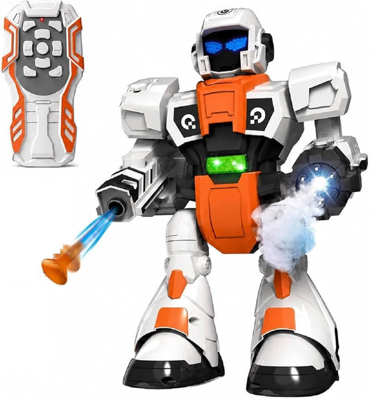 RC Robot Toy | 2.4GHz Remote Control | Mist Spray, Soft Foam Projectile Launcher & LED Lights | Rechargeable Interactive Robot Toy for Boys & Girls...
