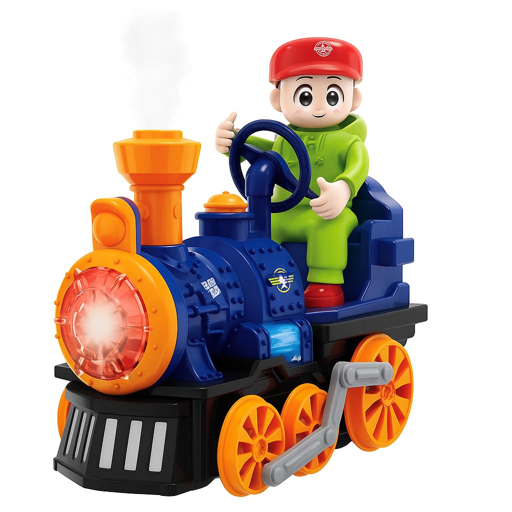 TOY TREKKER’S Kids Electric Spray Steam Train Toy with Lights & Music – Battery-Operated Cartoon Locomotive, Mist Spray Engine for Boys & Girls Ages 3-8