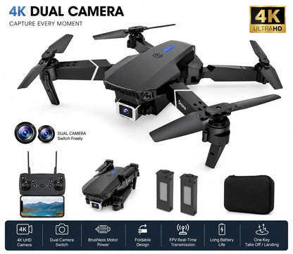 E88 4K HD Camera Foldable Dron Toy with APP Control, Air Pressure Altitude Hold, 360° Roll & Long Life Battery | WiFi FPV RC Quadcopter for Kids &...