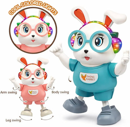 Fun Dancing Rabbit Toy with Lights & Music | Interactive Swing Rabbit with 5-Color Flashing Lights | Electric Dancing Musical Toy for Kids & Toddlers | Cute Moving Bunny Toy Gift