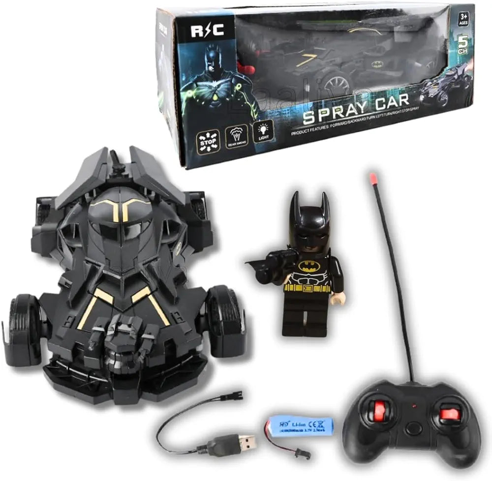 Batman Car | Batman RC Car with Bat Man Toy | High Speed Remote Control Black Batmobile Car for Boys 7-14 Year Kids | Super Hero Cars Spray SmokeCar with Lights, Realistic Sound | Big Size Gift