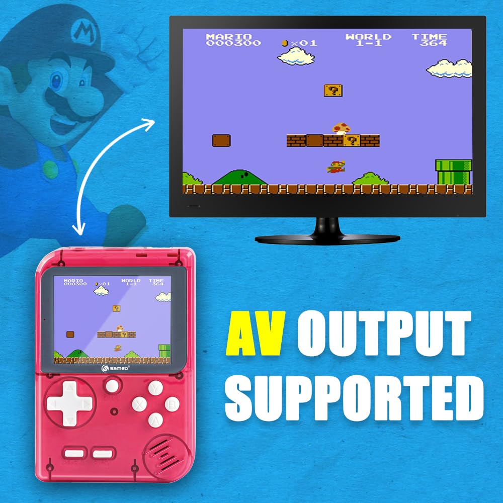 Sameo Handheld Video Game Console, Dreamboy Retro Mini Game with 500 Classic Retro Game TV Compatible for Kids, Rechargeable 8 Bit Classic (Ice Red)
