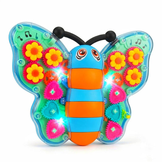 PotPicks Transparent Gear Butterfly Toy with Lights & Music | Battery Operated Bump & Go Musical Toy | Rotating Wings Interactive Sensory Learning...