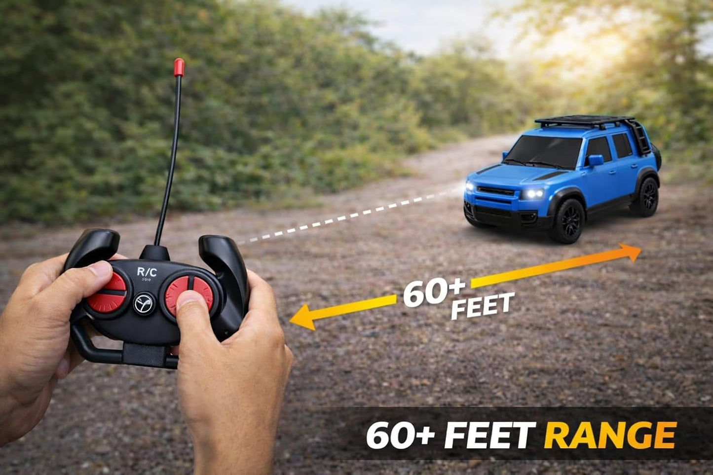 Prime Brands Remote Control Car for Kids & Adults, 50 Km/h High Speed RC Car with LED Headlights, 60+ Feet Range, Type-C Rechargeable Off-Road SUV Toy...